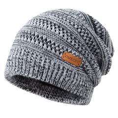 COOPLUS Slouchy Beanie Hats for Men Warm Winter Hats Mens Beanie Cap Lined Knit Thick Hat （Black 1 Piece）