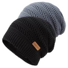 COOPLUS Slouchy Beanie Hats for Men Warm Winter Hats Mens Beanie Cap Lined Knit Thick Hat （Black 1 Piece）