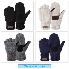 COOPLUS Winter Mittens Fingerless Gloves Wool Knitted Warm Gloves Convertible Gloves Men and Women