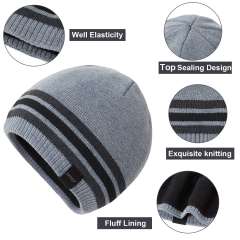 COOPLUS Slouchy Hats for Men Warm Winter Hats Mens Beanie Cap Lined Knit Cuff Daily Beanie Hat （Black 1 Piece）
