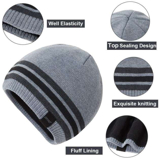 COOPLUS Slouchy Hats for Men Warm Winter Hats Mens Beanie Cap Lined Knit Cuff Daily Beanie Hat （Black 1 Piece）
