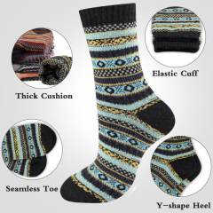 COOPLUS Mens Wool Crew Socks Warm Knit Vintage Socks for Men Thermal Thick Socks 5 Pairs