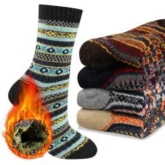 COOPLUS Mens Wool Crew Socks Warm Knit Vintage Socks for Men Thermal Thick Socks 5 Pairs