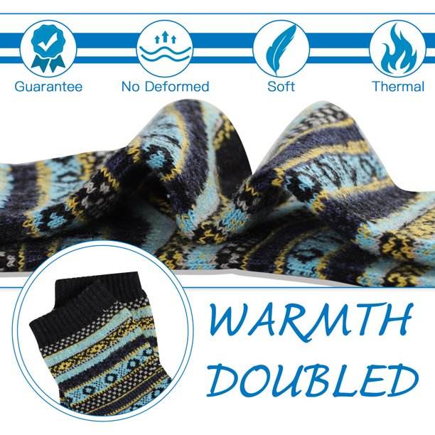 COOPLUS Mens Wool Crew Socks Warm Knit Vintage Socks for Men Thermal Thick Socks 5 Pairs