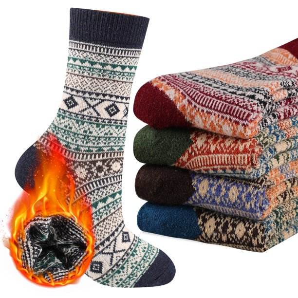 COOPLUS Mens Wool Crew Socks Warm Knit Vintage Socks for Men Thermal Thick Socks 5 Pairs