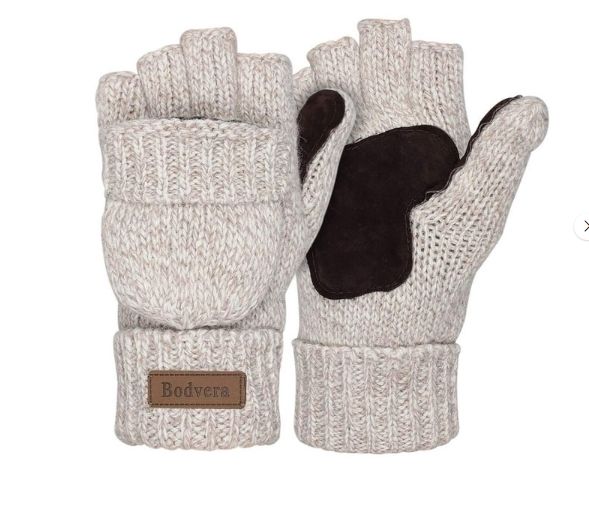 COOPLUS Winter Mittens Fingerless Gloves Wool Knitted Warm Gloves Convertible Gloves Men and Women
