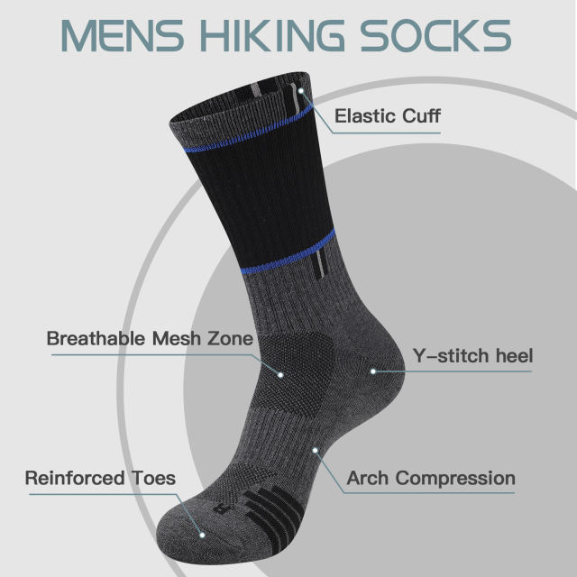 COOPLUS 5 Pairs Men's Hiking Walking Sock Breathable Crew Socks Size 10-13