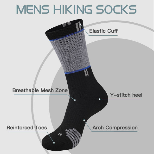 COOPLUS 5 Pairs Men's Hiking Walking Sock Breathable Crew Socks Size 10-13