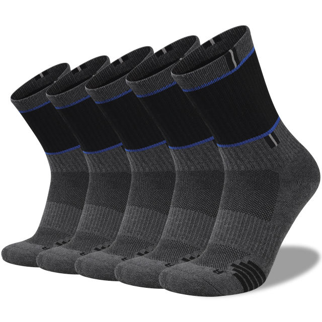 COOPLUS 5 Pairs Men's Hiking Walking Sock Breathable Crew Socks Size 10-13
