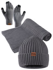 COOPLUS Mens Winter Warm Knit Beanie Hat Touchscreen Gloves Neck Scarf Set Best Gifts for Men