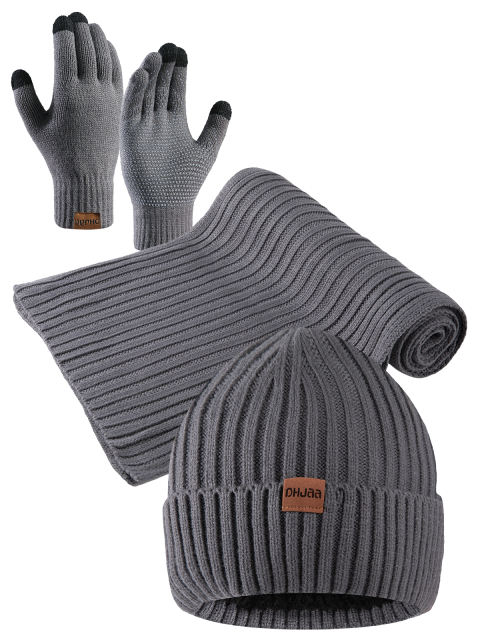 COOPLUS Mens Winter Warm Knit Beanie Hat Touchscreen Gloves Neck Scarf Set Best Gifts for Men