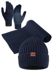 COOPLUS Mens Winter Warm Knit Beanie Hat Touchscreen Gloves Neck Scarf Set Best Gifts for Men