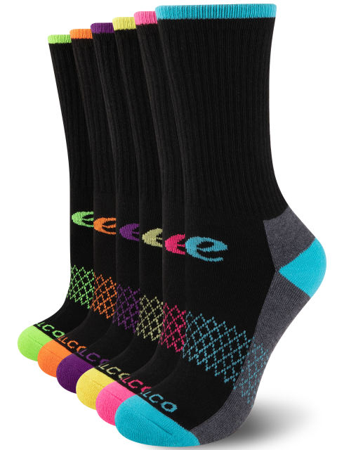 COOPLUS Womens Athletic Cushioned Crew Socks Soft Breathable Moisture-wicking Socks For Women 6 Pairs