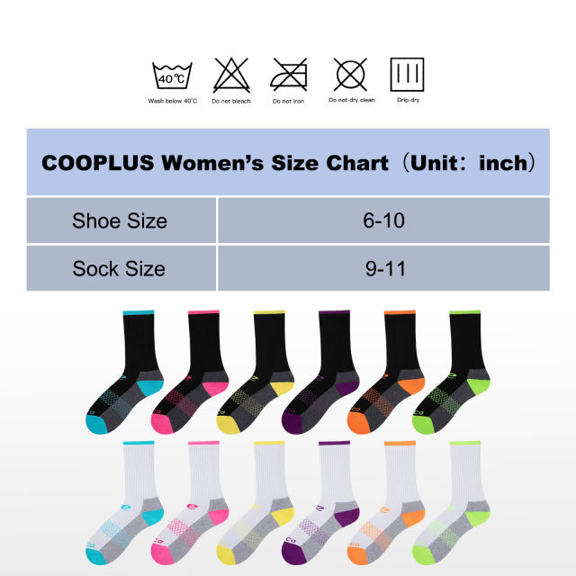 COOPLUS Womens Athletic Cushioned Crew Socks Soft Breathable Moisture-wicking Socks For Women 6 Pairs
