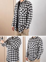 COOPLUS Mens Long Sleeves Shirts Timeless Checkered Pattern with Buttons Two Pockets Casual Dress Shirts
