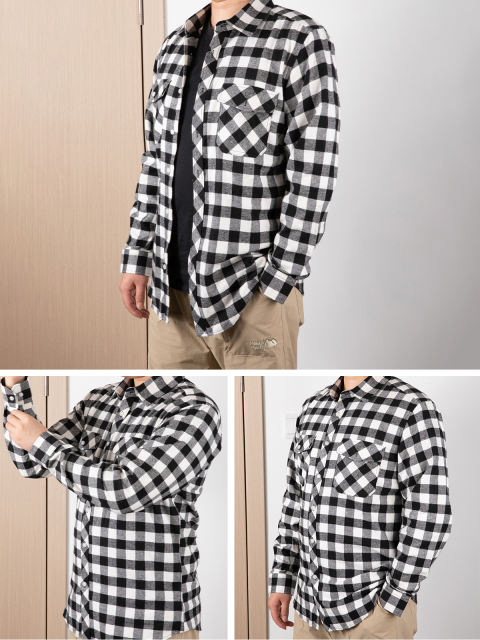 COOPLUS Mens Long Sleeves Shirts Timeless Checkered Pattern with Buttons Two Pockets Casual Dress Shirts
