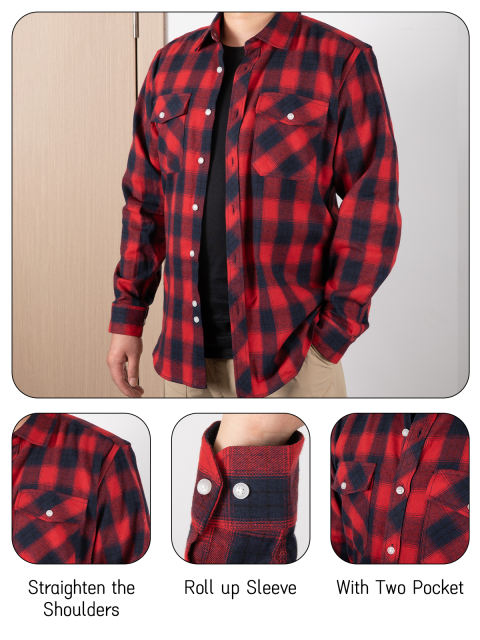 COOPLUS Mens Long Sleeves Shirts Timeless Checkered Pattern with Buttons Two Pockets Casual Dress Shirts