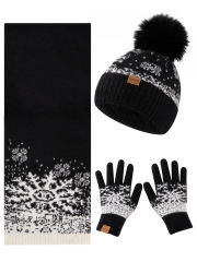 COOPLUS Christmas Beanie Hat Scarf Gloves Set for Women  display picture 1