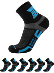 COOPLUS Mens Quarter Athletic Socks Multiple Colors Running Cushioned Breathable Casual Socks - 6 Pack
