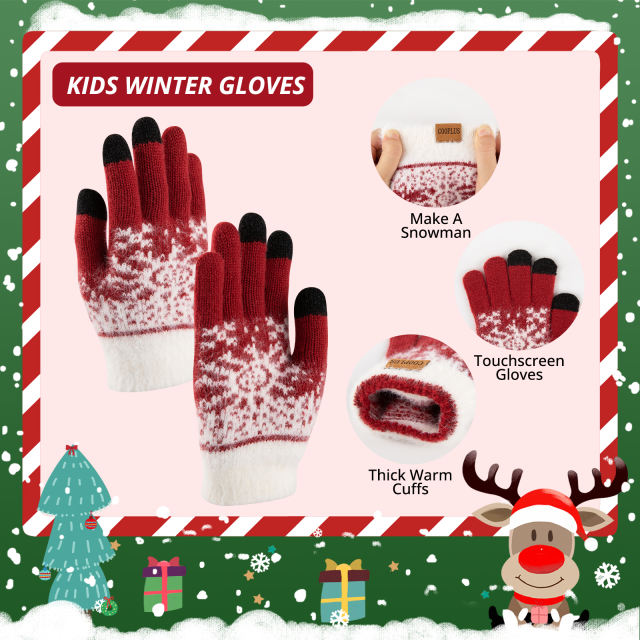 COOPLUS Christmas Hat Scarf Gloves Set for Kids Winter Soft Hat and Neck Warmer Gloves Set