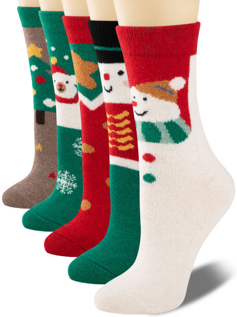 COOPLUS Christmas Socks Winter Crew Socks for Women & Men Novelty Christmas Gift Socks 5 Pairs
