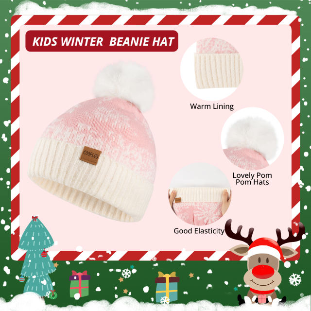 COOPLUS Christmas Hat Scarf Gloves Set for Kids Winter Soft Hat and Neck Warmer Gloves Set
