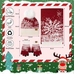 COOPLUS Christmas Hat Scarf Gloves Set for Kids Winter Soft Hat and Neck Warmer Gloves Set