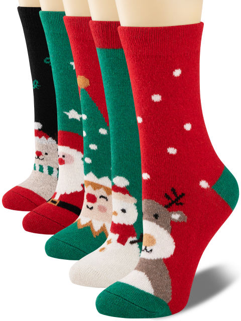 COOPLUS Christmas Socks Winter Crew Socks for Women & Men Novelty Christmas Gift Socks 5 Pairs