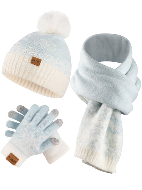 COOPLUS Christmas Hat Scarf Gloves Set for Kids Winter Soft Hat and Neck Warmer Gloves Set