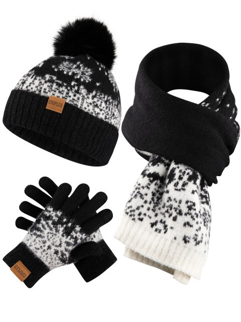 COOPLUS Christmas Hat Scarf Gloves Set for Kids Winter Soft Hat and Neck Warmer Gloves Set