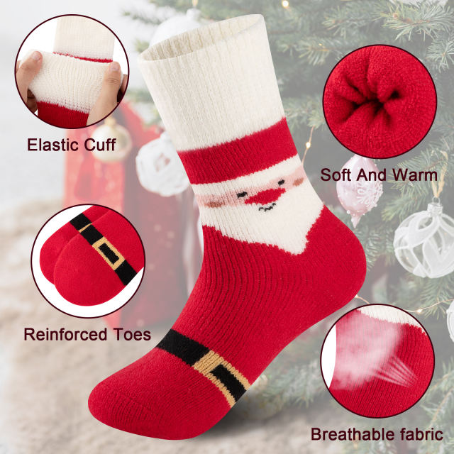 COOPLUS Womens Fuzzy Socks Christmas Socks for Women Winter Thick Thermal Socks Size 9-11 Crew Socks 4 Pairs