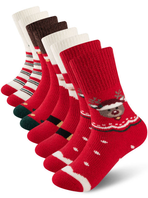 COOPLUS Womens Fuzzy Socks Christmas Socks for Women Winter Thick Thermal Socks Size 9-11 Crew Socks 4 Pairs