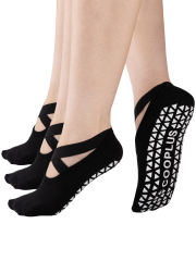 COOPLUS Womens Pilates Socks Non-Slip Grips With Straps Yoga Socks For Women Dance,Ballet,Workout