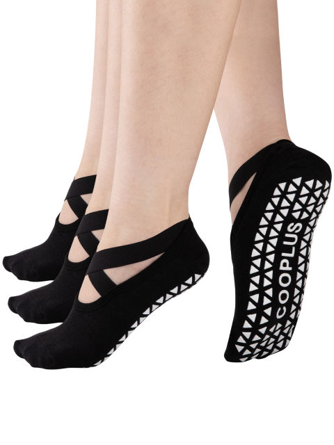 COOPLUS Womens Pilates Socks Non-Slip Grips With Straps Yoga Socks For Women Dance,Ballet,Workout