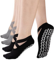 COOPLUS Womens Pilates Socks Non-Slip Grips With Straps Yoga Socks For Women Dance,Ballet,Workout