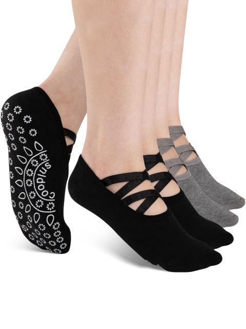 COOPLUS Non Slip Pilates Socks With Grips Straps For Women Yoga Barefoot Workout,Dance,Ballet,Hospital Socks