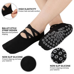 COOPLUS Non Slip Pilates Socks With Grips Straps For Women Yoga Barefoot Workout,Dance,Ballet,Hospital Socks