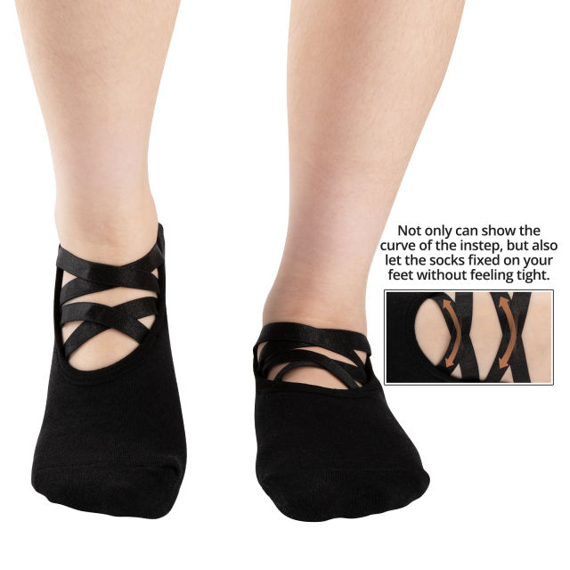 COOPLUS Non Slip Pilates Socks With Grips Straps For Women Yoga Barefoot Workout,Dance,Ballet,Hospital Socks