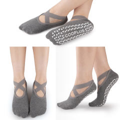 COOPLUS Womens Pilates Socks Non-Slip Grips With Straps Yoga Socks For Women Dance,Ballet,Workout