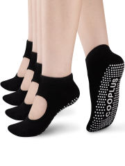 COOPLUS Womens Non Slip Athletic Socks With Grips Barefoot Workout Pilates Ballet Socks For Women 4 Pairs