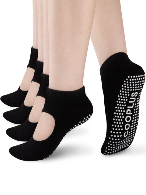 COOPLUS Womens Non Slip Athletic Socks With Grips Barefoot Workout Pilates Ballet Socks For Women 4 Pairs