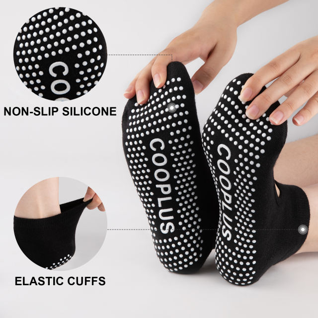 COOPLUS Womens Non Slip Athletic Socks With Grips Barefoot Workout Pilates Ballet Socks For Women 4 Pairs