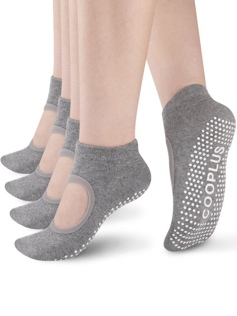 COOPLUS Womens Non Slip Athletic Socks With Grips Barefoot Workout Pilates Ballet Socks For Women 4 Pairs