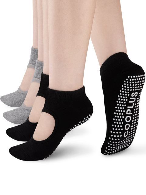 COOPLUS Womens Non Slip Athletic Socks With Grips Barefoot Workout Pilates Ballet Socks For Women 4 Pairs