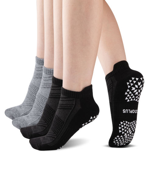 COOPLUS 4 Pairs Non Slip Yoga Socks With Grips For Women Anti-Slip Athletic Socks For Barefoot Workout,Ballet