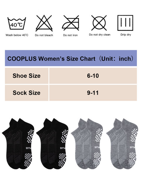 COOPLUS 4 Pairs Non Slip Yoga Socks With Grips For Women Anti-Slip Athletic Socks For Barefoot Workout,Ballet