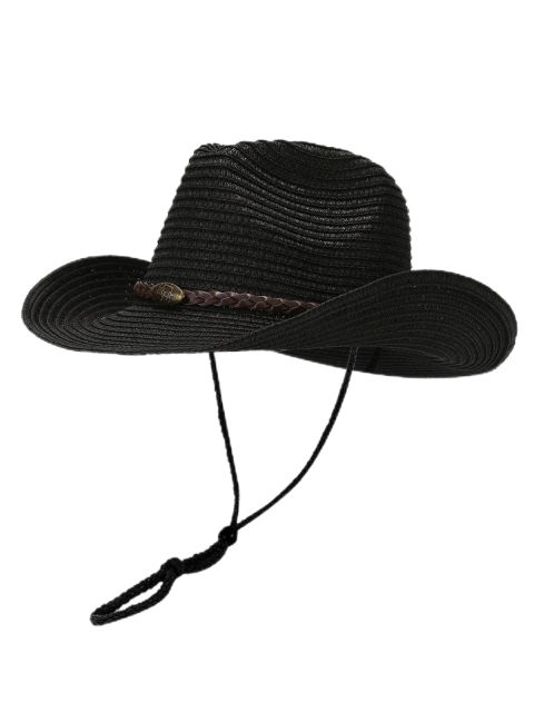 COOPLUS Straw Cowboy Hat for Women Western Cowgirl Adjustable Chin Strap Hats Foldable Beach Sun Hat Wide Brim for Summer