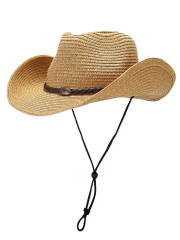 COOPLUS Straw Cowboy Hat for Women Western Cowgirl Adjustable Chin Strap Hats Foldable Beach Sun Hat Wide Brim for Summer