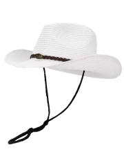 COOPLUS Straw Cowboy Hat for Women Western Cowgirl Adjustable Chin Strap Hats Foldable Beach Sun Hat Wide Brim for Summer