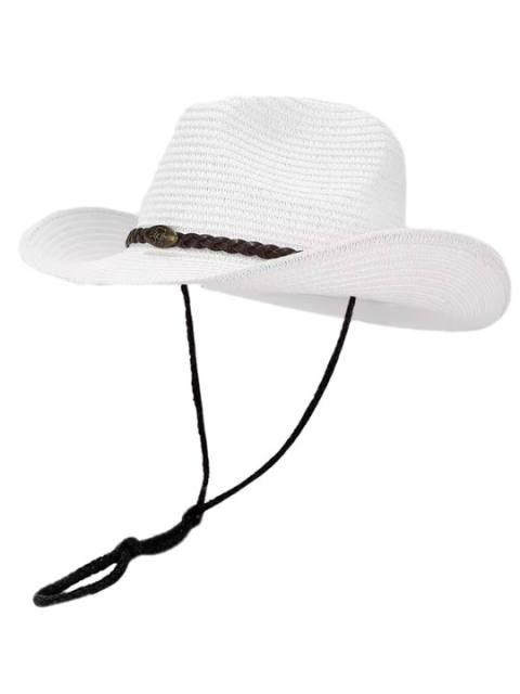 COOPLUS Straw Cowboy Hat for Women Western Cowgirl Adjustable Chin Strap Hats Foldable Beach Sun Hat Wide Brim for Summer